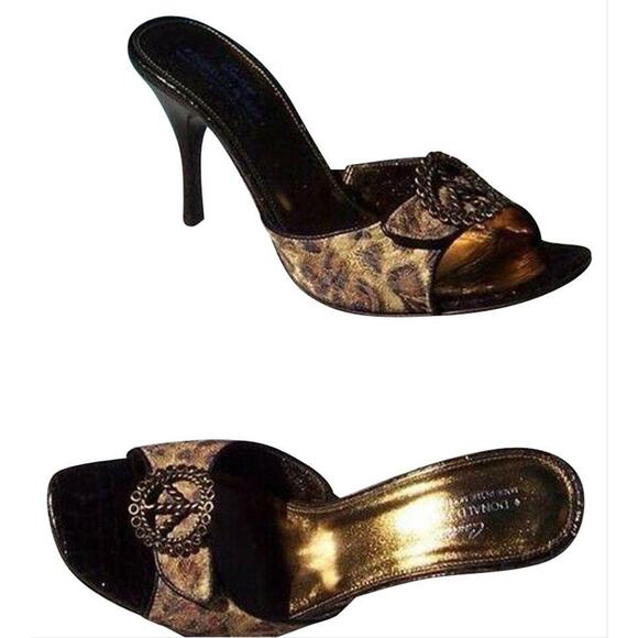 Donald Pliner Brown French Leopard Tapestry Leather...